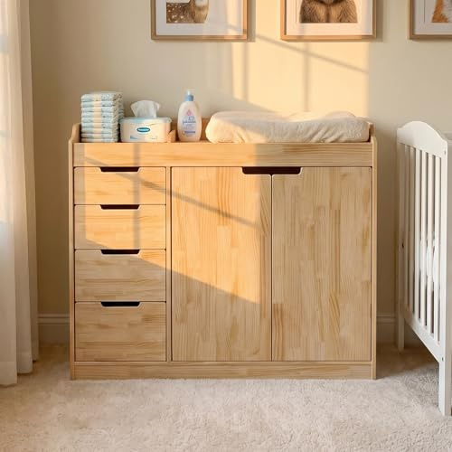 Caldion Commode à Langer avec Table à Langer Commode pour bébé avec 6 tiroirs et Table à Langer Commode de Rangement pour Chambre de bébé 118 x 45 x 100 cm