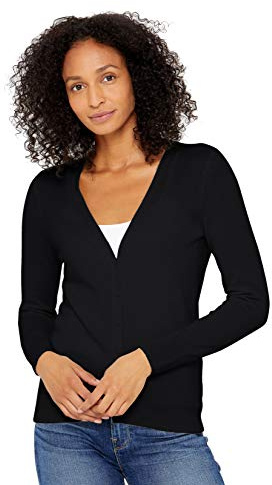 State Cashmere Women's Button Front V-Neck Cardigan 100% Pure Cashmere Long Sleeve Sweater (Black, Medium)