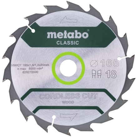 Metabo Sågblad cordless cut wood - classic, 165 x 1,6/1,0 x 20 Z18 WZ 20° - 628272000