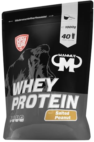 Mammut Nutrition Whey Protein Pulver Salted Peanut – 1kg – 27g Protein pro Portion – Eiweißpulver mit hohem BCAA-Anteil – Perfekte Löslichkeit in Wasser & Milch – Ideale Zwischenmahlzeit
