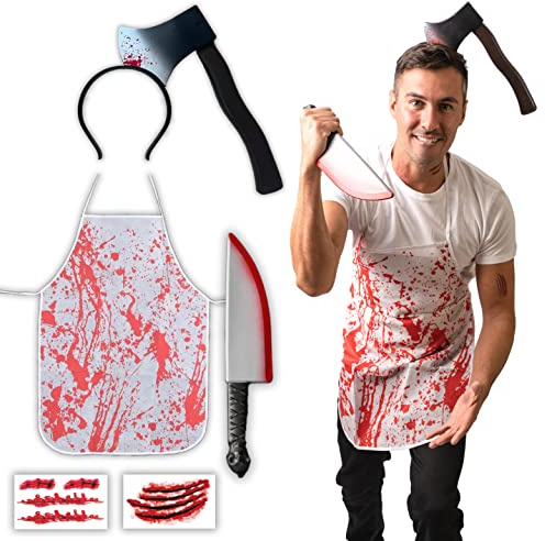 5 pcs Axe Butcher Costume - Halloween Costumes For Men - Adult & Teen One Size Fits All - 2025 Trending Fancy Dress - UK Based Brand