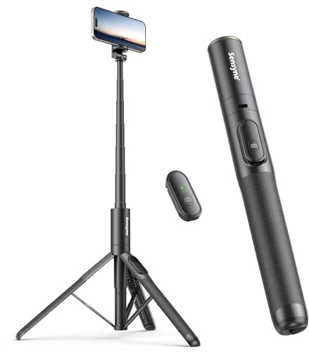 Sensyne 60 Phone Tripod - Selfie Stick, Lightweight All in One Phone Tripod Integrated with Wireless Remote Compatible with All Cell Phones for Selfie/Video Recording/Photo/Live Stream/Vlog（Black）