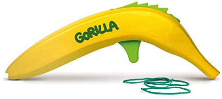 Gorilla - lustige Gummibandpistole in Bananenform. Ungefährlich für Kinder: schießt mit leichten Gummiringen. Mit Zielscheibe und Zackenmagazin für 4 Gummibänder, Bananenpistole von Neue Freunde.