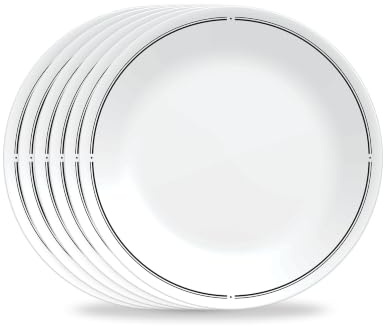 Corelle 6-Piece 8.5 Lunch Round Plates, Vitrelle Triple Layer Glass, Lightweight Round Plates, Salad Plates, Chip and Scratch Resistant, Microwave and Dishwasher Safe, Brasserie, Medium