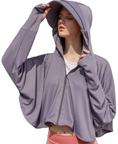 Women's Sun Protective Jacket Full Zip UPF 50+ UV Sun Protection Clothing Lightweight Long Sleeve Hoodie Sun Shirt, Dark Grey, One size