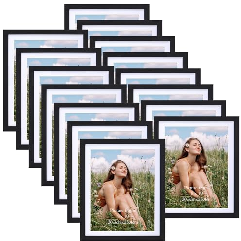 Vasemouh Schwarze Bilderrahmen 15er-Set, für 20x25 Bilder mit Passepartout oder für Bilder 23x28 ohne Passepartout, Wand- und Tischaufstellung, Mdf