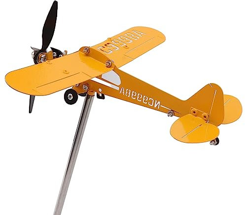 Banderuola Segnavento 3D in Metallo, Aeroplano Piper J3 Cub, Decorazione da Giardino, Patio e Prato, Misura Grande