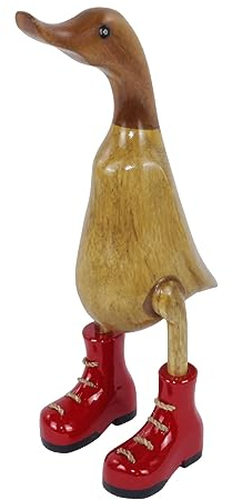 trendforge Dekortation Teakholz Ente Handmade Teakente Dekoartikel für Zuhause Geschenk hochwertig und einzigartig - ca. 33cm (Rot, S)