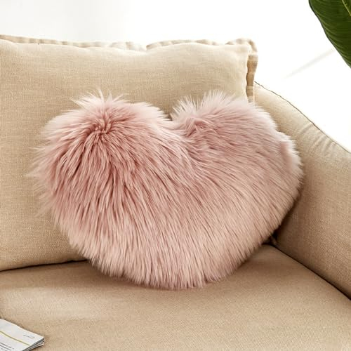 Herzkissen Kuschelkissen dekoratives Kissen Schmusekissen Flausch Herzkissen kuscheliges plüsch Dekokissen Herzform (Rosa)
