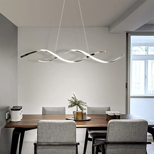 Hsyyz LED Pendelleuchte Esstisch, Dimmbar Hängeleuchte mit Fernbedienung, Modern Hängelampe höhenverstellbar im Wellenförmig Design, Kronleuchter für Wohnzimmer Küche Bar Esszimmer Schlafzimmer