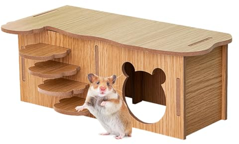 Hamsterhaus aus Holz, Meerschweinchenhaus, Hamster-Häuser mit Stufen, Haustiere, Kaninchenhaus aus Holz mit Fenstern, einfach zu montieren, Meerschweinchenversteck