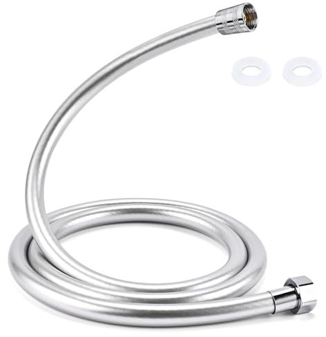 Dachiy Universal Duschschlauch 1,50 m, Mit Verdrehschutz, Flexibler Brauseschlauch Mit Knickschutz, Inkl. Dichtungsringe, PVC Hochdruck Brauseschlauch Für Badarmaturen Ersatz, Silber