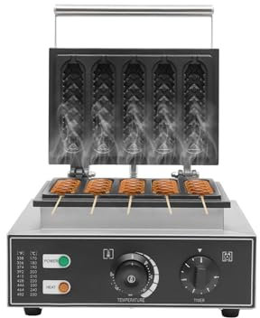 Mudshape Piastra elettrica per waffle, 5 rotoli commerciale Hot Dog Lolly Maker macchina rivestimento antiaderente controllo del tempo adatto per ristorante panetteria snack bar rivenditore ambulante