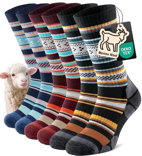TANSTC Chaussettes Homme 47-50 en Laine Mérinos, Chaussettes Chaudes d'Hiver Renforcées Anti-Ampoules Pour Sport Randonnée Thermique, Couleurs Féminines 3 Paires