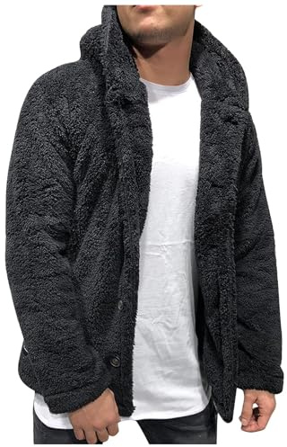SOOUICKER Teddy Fleecejacke Herren Winter Teddyfleece Jacke mit Kapuze Sweatjacke Teddyfell Kapuzenjacke Fell Flauschig Übergangsjacke Fleece Warm Sherpa Jacke Herren Outdoor