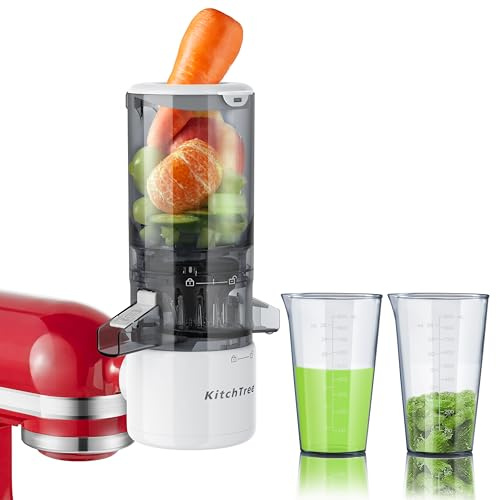 KITCHTREE Masticating Juicer Attachment for KitchenAid Stand Mixer, 4.2 Large Feed Chute Fit Whole Vegetables & Fruits, Slow Cold Press Juicing, Includes 2 * 28oz capacity cups