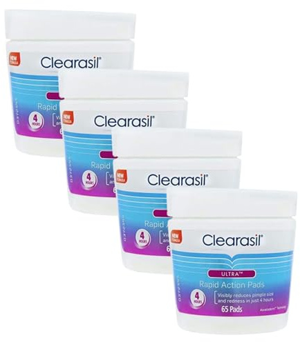 Clearsil 4-In-1Ultra Rapid Action Face Wipe Pads 65, For Acne Prone Skin, Unblock Pores, Dermatologist tested, Everyday Spot Prevention, 65's (Pack Of 4) cleanse, exfoliates, helps clear spots fast