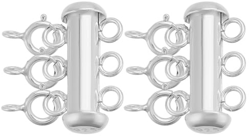 PLIGREAT 2 cierres deslizantes de plata de ley 925, cierres de capas para collares, 3 hebras, conector de cierre de tubo deslizante con anillos de resorte para hacer collares, pulseras, joyas