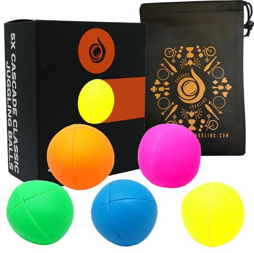Lot de 5 balles de jonglage Pro 115 g Fluo Classic Thud et sac – Lot de 5 balles de jonglage (mélange fluo)
