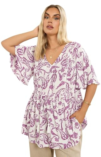 Yours Curve Paisley Print Tie Front Top - Women's - Plus Size Curve White