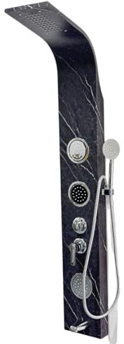 ERFU Système de Douche Luxe en Acier Inoxydable - Panneau Incurvé Quatre Fonctions (Pluie, Massage, Douchette) - 150x20x7 cm (Marbre Effect)