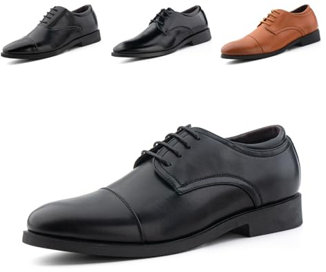 Hitmars Zapatos Derby Hombre Oxfords Cordones Cuero Patente Traje Clásicos Formales Zapatos Vestir Brogue Negocios Boda Casuales Fiesta FG19 Negro EU 42
