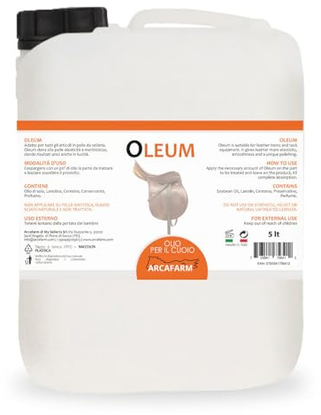 OLEUM 5 LT tanica, Olio rigenera pelle e cuoio Arcafarm, Trattamento nutriente per calzature, stivali e selle equitazione, scarpe, borse in pelle di alta qualità | Nutre e lucida il cuoio