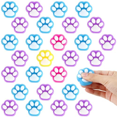 28 Pcs Mini Squishy Cat Paw, Cute Fidget Toys Colorful Mochi Squeeze Stress Squishies for Kids Adults Anxiety Stress Relief, Classroom Prizes, Birthday Gifts Party Favors (Solid Color) 