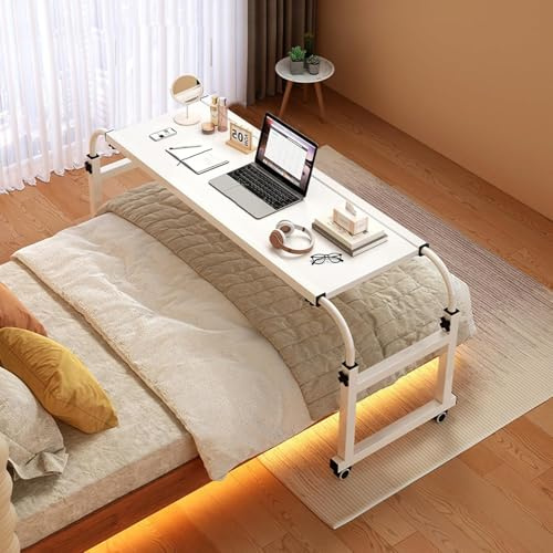 Scrivania Servitrice, Tavolino Servitore con Ruote, Rollig Desk sopra Il Letto Regolabile in Altezza, Scrivania per Computer Mobile di Dimensioni Quee, Scrivania sopra Il Le, White, 140cm/55.1in
