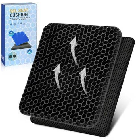 Deyikeji Gel Sitzkissen für Bürostuhl, Auto und Rollstuhl, weich und atmungsaktiv, mit abnehmbarem maschinenwaschbarem rutschfestem Bezug, für langanhaltenden Komfort (Tiefschwarz, 47×44×3.5 cm)