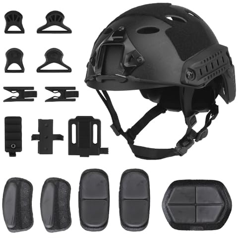 Casque Tactique Noir avec Jugulaire Réglable Et Rails Latéraux pour Accessoires Taille M/L(M (22x27x16cm))