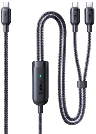 Baseus Câble USB C vers USB C, 140W Max 2-en-1 Câble USB C 1,5m, pour iPhone 17/16/15/14/13/12/Pro Max/Plus Série, Galaxy S25-S22, MacBook Air/Pro, Lenovo, HP, iPad, et plus (USB 2.0, Design Tressé)