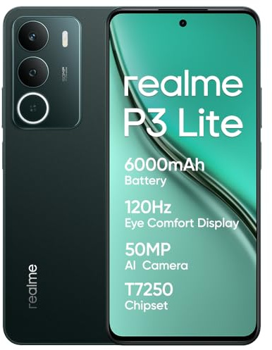 realme P3 Lite Smartphone 8+256 GB, cámara AI de 50 MP, procesador Octa-Core, Pantalla Eye Comfort a 120 Hz, protección ArmorShell, batería de 6000 mAh, Carga rápida de 15 W, Pine Green