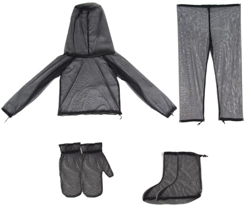 Faroby Tuta antizanzare con cappuccio, pantaloni, guanti, calzini, rete traspirante, protezione, caccia, pesca