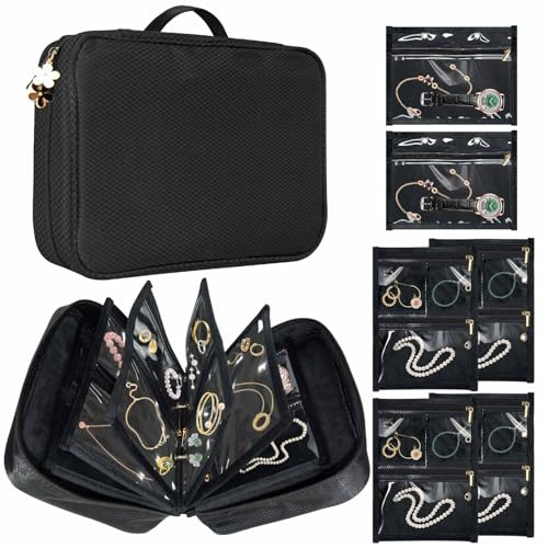Eclatbox Travel Jewelry Organizer Case, Jewelry Storage Bag with Zipper Velvet Pockets, Portable Jewelry Case for Necklaces, Rings, Earrings, Bracelets