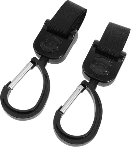 CHICAMPERA Ganchos Giratorios para Cochecito de Ñiño 360 Grados de Rotación, Material Aleación y Plástico, Pack de 2 Piezas para Colgar Bolsas y Bolsos en Carrito de Paseo