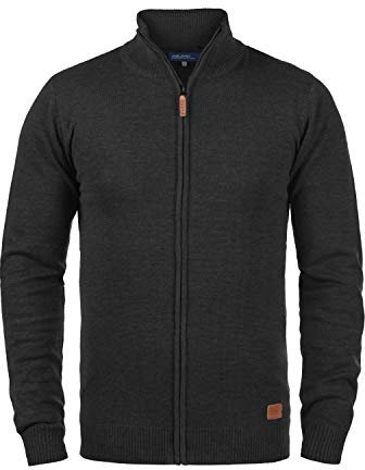 Blend BHNorman Herren Strickjacke Cardigan Feinstrick Pullover mit Stehkragen Reißverschluss Rippbündchen Baumwollmischung Regular fit, Größe:L, Farbe:Charcoal (70818)