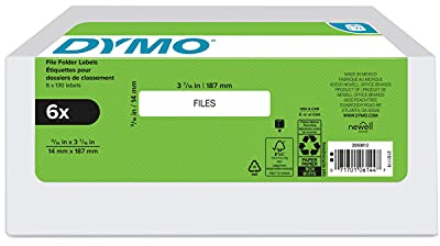 DYMO Authentic LW 1-Up File Folder Labels for LabelWriter Label Printers, White, 9/16 x 3-7/16, 6 Rolls of 130 (780 Total)