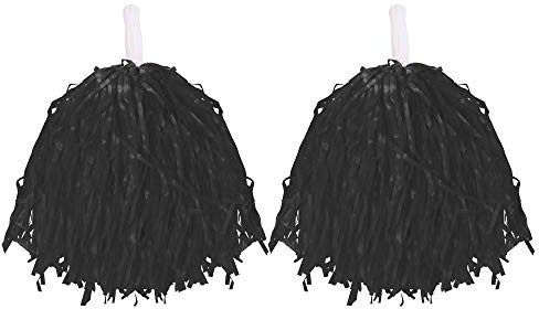 Cheerleader Pompoms Fancy Dress Costume Accessory Lightweight Pom Poms With Grip Handles for Kids & Adults. Colour: Black