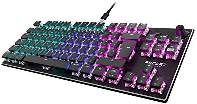 Roccat Vulcan TKL (UK Layout) Mechanical PC Gaming Keyboard, Tenkeyless, Linear Titan Switch, Per-Key AIMO RGB Lighting, Anodized Aluminum Top Plate and Detachable USB-C Cable, Black