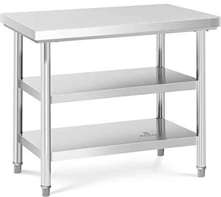 Royal Catering Edelstahltisch 100 x 70 cm bis zu 500 kg Traglast 3 Ebenen Arbeitstisch Edelstahl Gastro Tisch