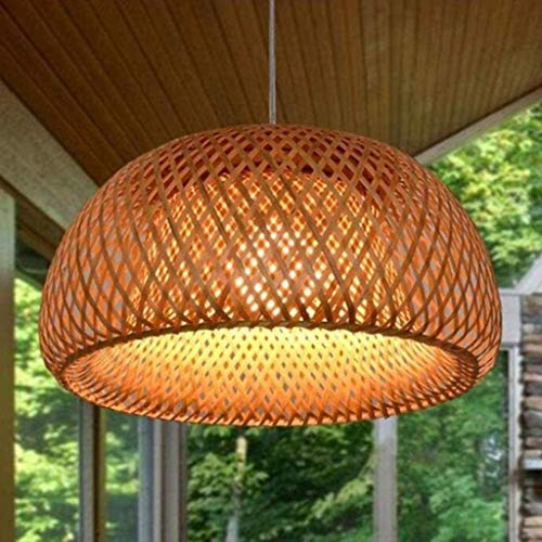 Pendelleuchte E27 Rattan-Lampe Landhausstil Vintage Hängeleuchte Handgewebt Pendellampe Bambus Lampenschirm Höhenverstellbare Retro Kronleuchter Esszimmer Küche Hängend Decke Lampe,45cm