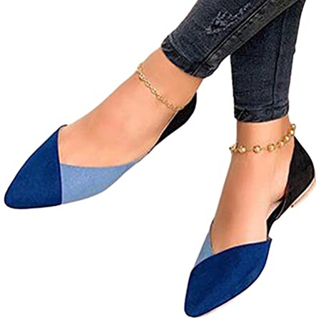 Minetom Zapatos Bailarina para Mujer Zapatos Planos De Ballet Puntiagudo Zapatos De Novia Planos De Ante Zapatos Planos Sin Cordones De Verano A Azul 38 EU