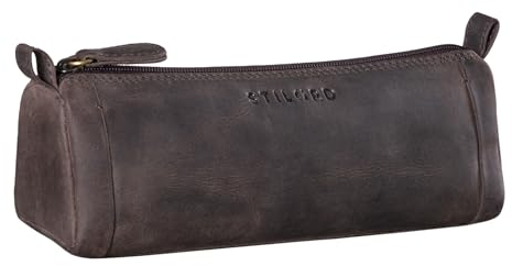 STILORD 'Freddie' Federtasche Leder Schreibetui 2 Fach Vintage Federmäppchen Groß Stiftemappe Faulenzer Schlamperetui für Lineal Stifte Pinsel aus Echtleder, Farbe:dunkel - braun