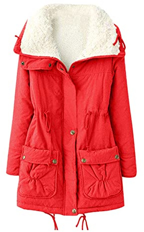 HHMY Chaqueta de invierno para mujer – Parka de invierno larga de pelo de peluche cálido forrado, cuello alto, sin capucha, chaqueta acolchada, abrigo con bolsillo, cintura con cordón, S - 3XL