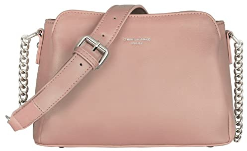 David Jones - Damen Kleine Umhängetasche - Elegante Crossbody Bag PU Leder - Schultertasche Kette Handtasche 3 Fächer Frau - Stilvolle Schicke Modische Abendtasche Clutch Alltag Arbeit Reise - Rosa