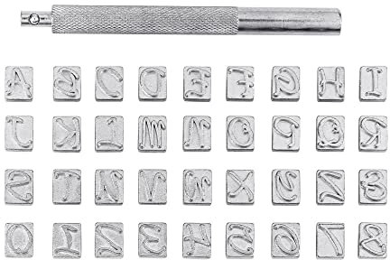 Filhome 37 Stücke Leder Stempel Alphabet A bis Z Stanzwerkzeug Prägestempel Bastelstempel Punzierstempel für Prägen DIY Ton Handwerk Druck 6mm ((A-Z, 0-9) #4)