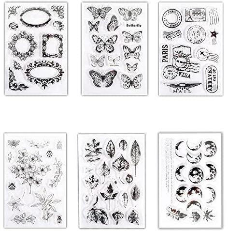 6 Piezas Juego de Sellos de Silicona Transparente, Juego de Flores y Hojas de Sellos de Silicona, para álbum de Fotos, álbum de Recortes de Bricolaje