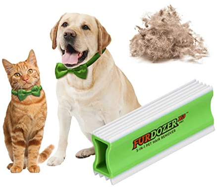 FurDozer Pet Hair Remover & Auto Detailing Tools - Cat & Dog Hair Remover for Carpets, Car Interiors, Couches, Bedding, & Pet Furniture (Green, X3 PRO - 5 Long)