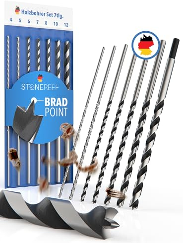 Juego de brocas para madera (7 piezas, incluye bolsa), diámetro de 4 mm, 5 mm, 6 mm, 7 mm, 8 mm, 10 mm, 12 mm x 230 mm, broca larga para encofrado, broca larga para vigas, broca larga